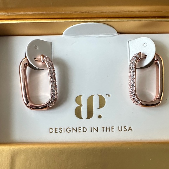 BP Rose Gold Plated Hoops with Black Onyx and Diamond Cubic Zirconia - Picture 4 of 7